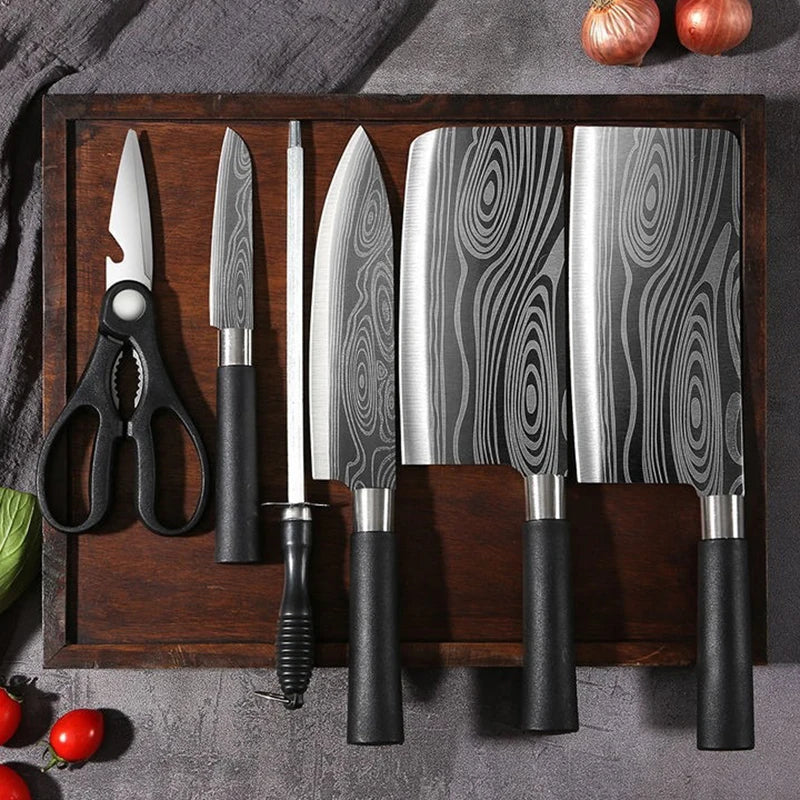 Laser Damascus Pattern Utility Kitchen Knives Set