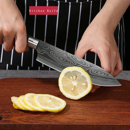 Laser Damascus Pattern Utility Kitchen Knives Set