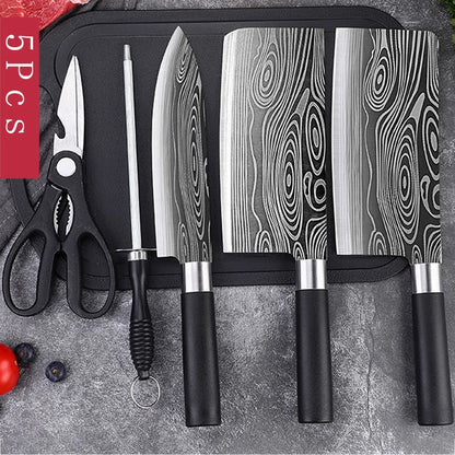 Laser Damascus Pattern Utility Kitchen Knives Set