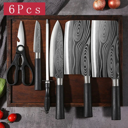 Laser Damascus Pattern Utility Kitchen Knives Set