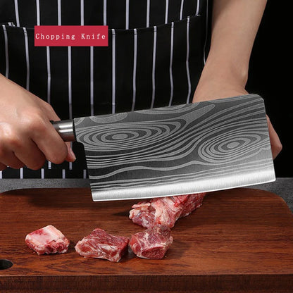 Laser Damascus Pattern Utility Kitchen Knives Set