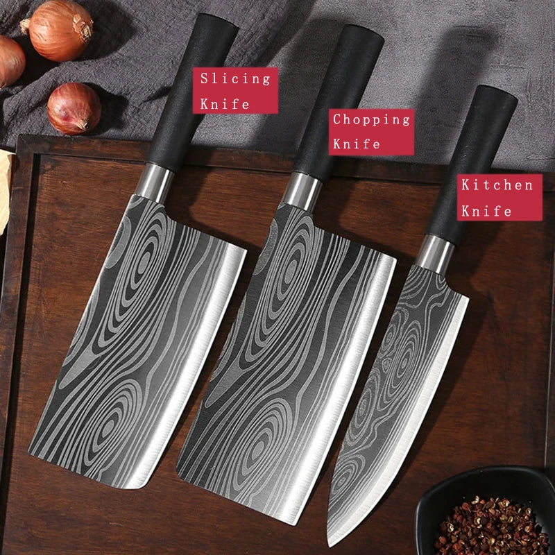 Laser Damascus Pattern Utility Kitchen Knives Set