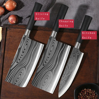 Laser Damascus Pattern Utility Kitchen Knives Set